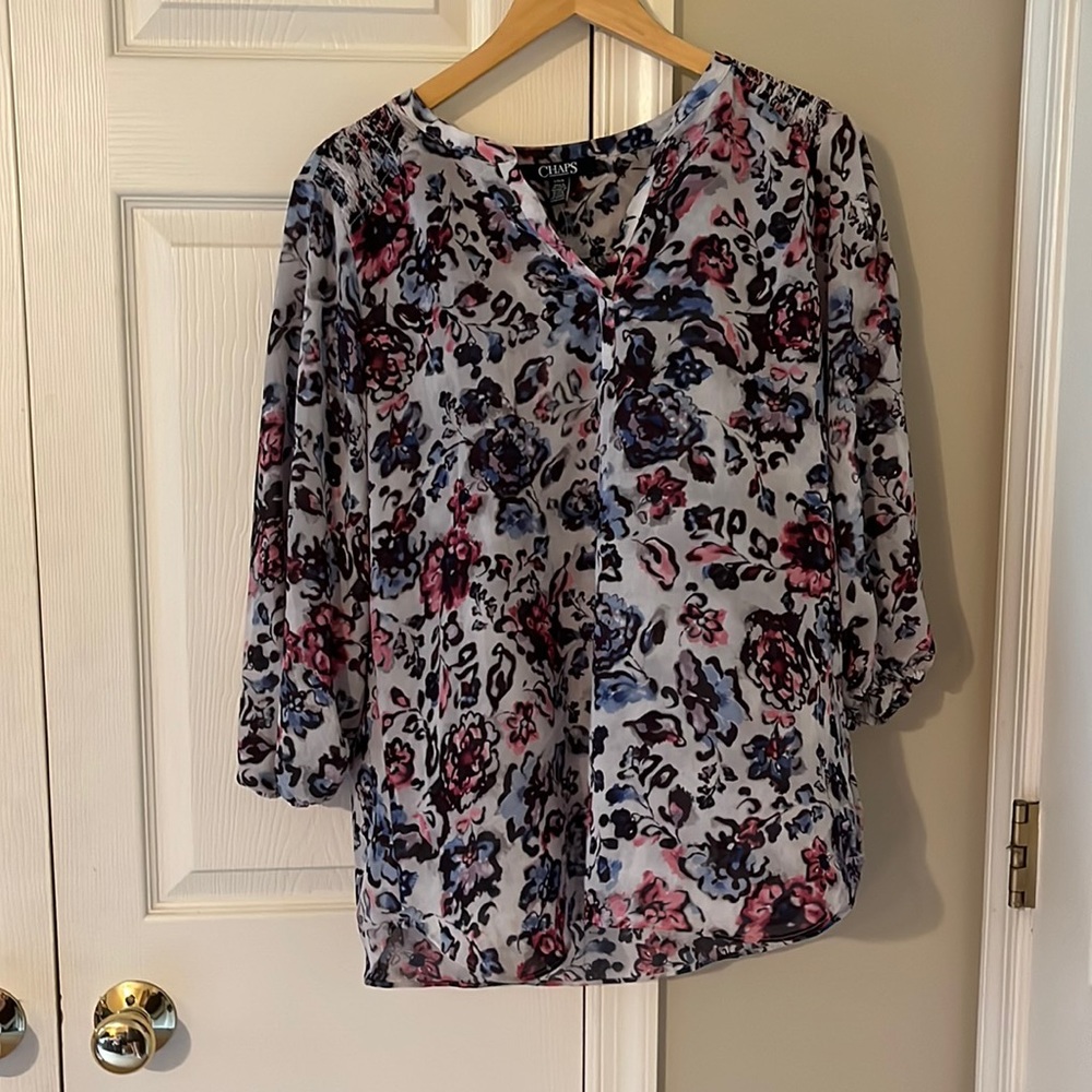 Large Chaps Flowy Floral Print Blouse